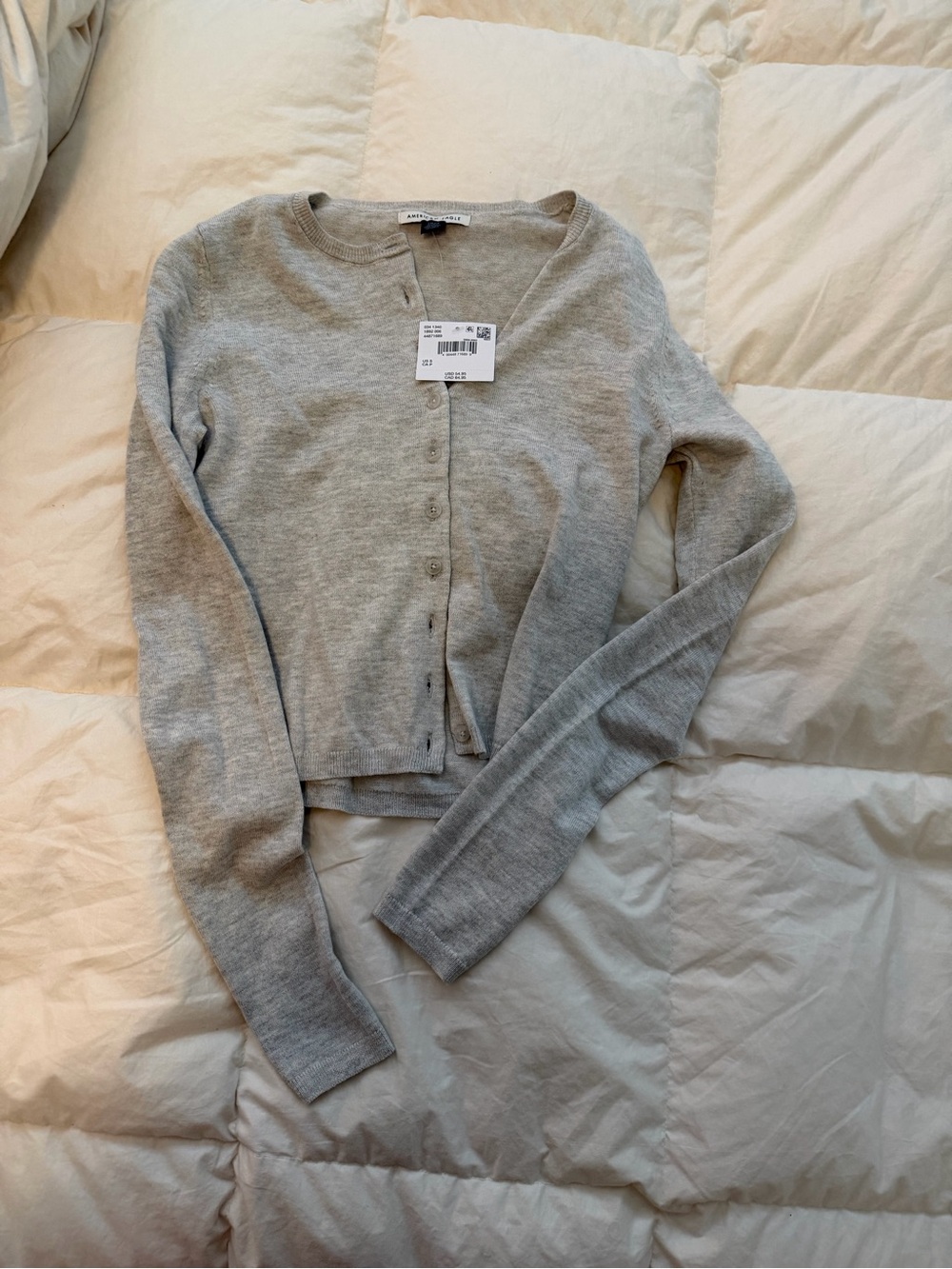 American Eagle Outfitters Light Gray Button-Up Cropped Cardigan